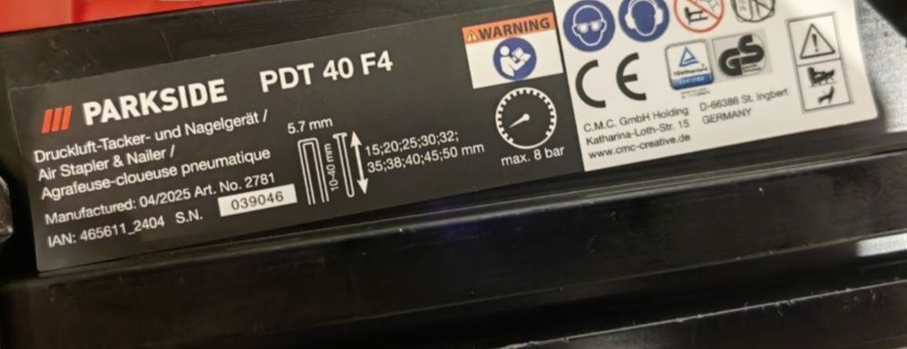 ОРИГІН пневмостеплер GERMAN Parkside PDT 40/пневмо степлер/пневматични