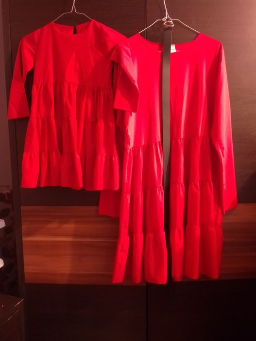 Sukienki mama i córka świąteczne czerwone