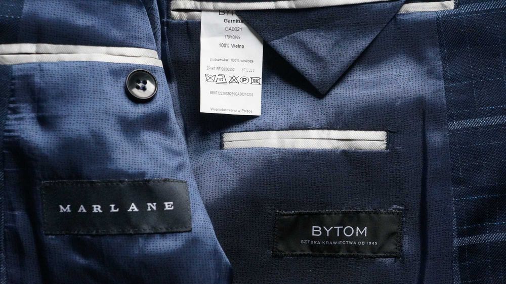 Garnitur Bytom 176/96/84 | 100% Wełna | Granatowa Krata | Stan Idealny