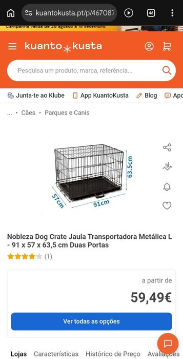 Jaula Metálica Dobrável para Cães Nobleza Tamanho L (~91 cm) – Nova na Caixa