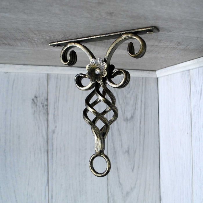 Wieszak Hak Uchwyt sufitowy kuty na doniczkę - Złota Patyna (W13)