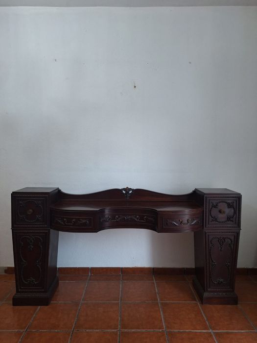 Secretária Consola Aparador Madeira Mogno Talhada Chippendale Antigo