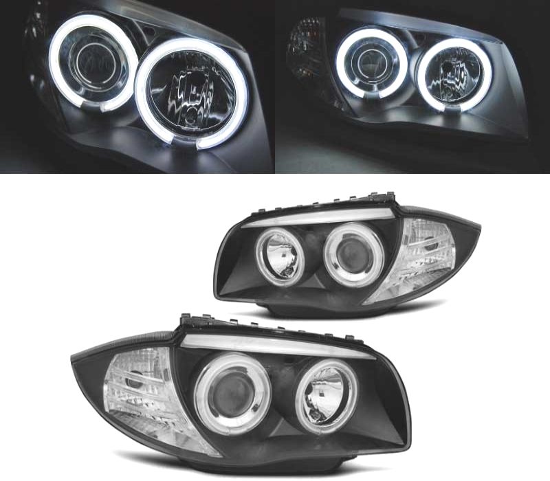 FARÓIS BMW E81 E87 E82 E88 ANGEL EYES CCFL FUNDO PRETO