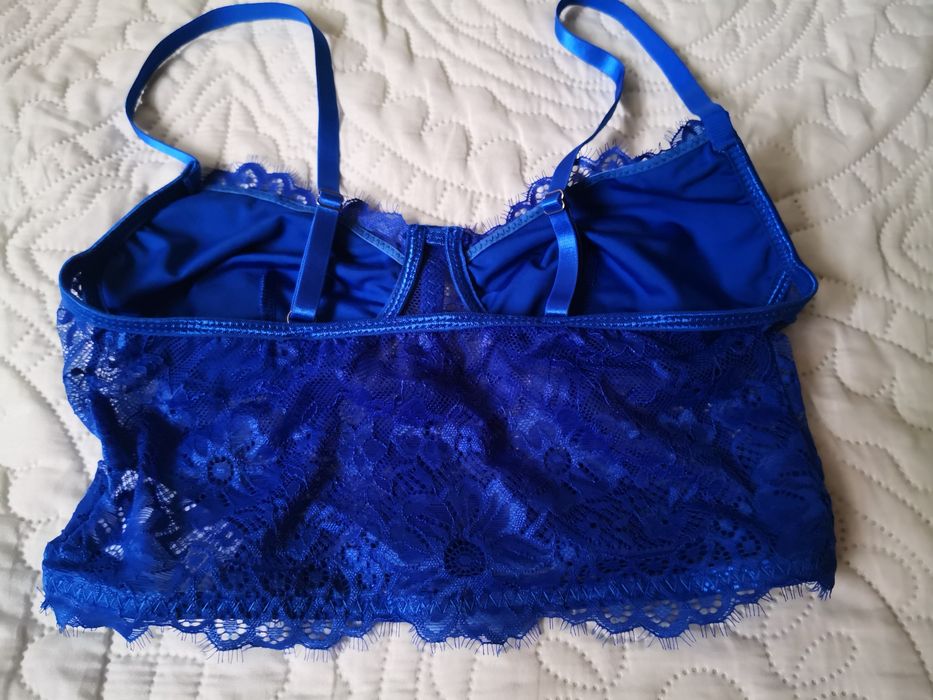 Piękny biustonosz pół gorset chabrowy XS 34 elastyczny gorsecik