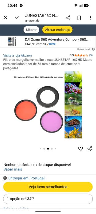 Lente para fotos subaquáticas