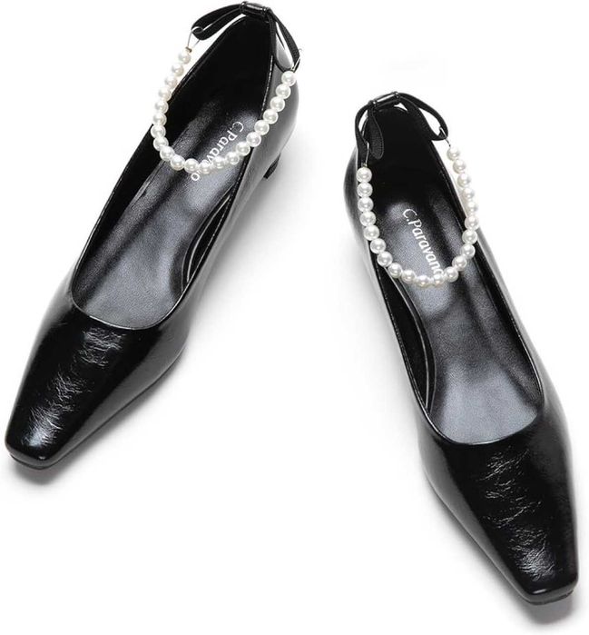 C.Paravano Chunky Low Heel Women's Square Toe Pumps Slip-On Closed Toe