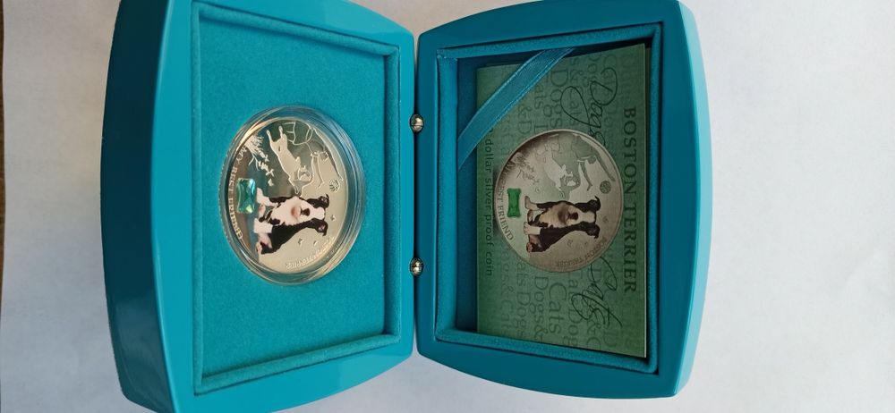 Prata fina 999% Fiji. 2 Dollar 2014 " Dogs & Cats V" -Boston - Terrier