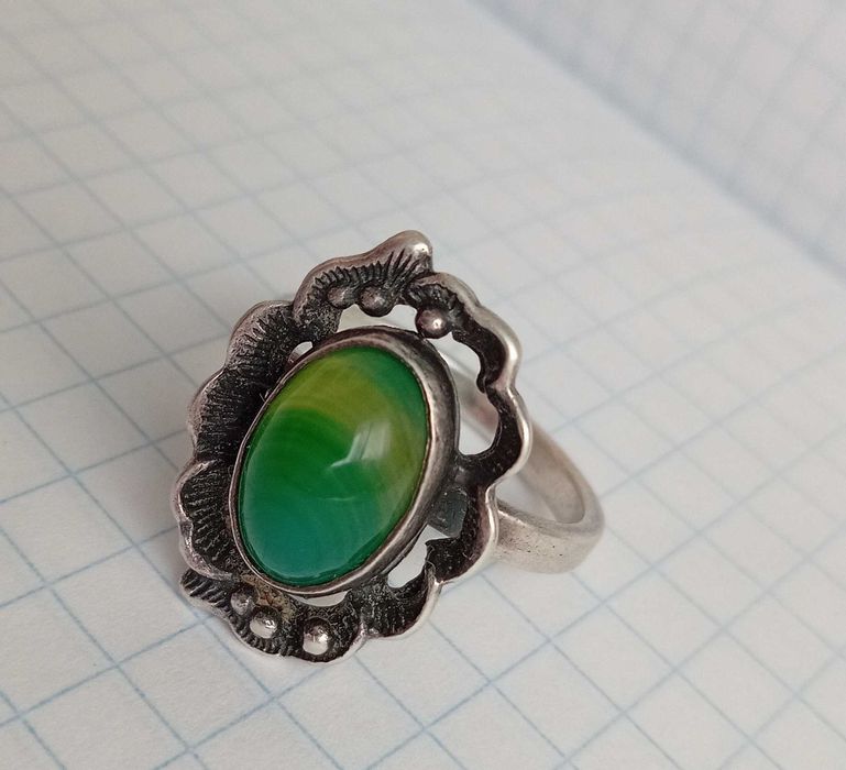 Кольцо с камнем Хризопраз  Серебро 925 звезда ОМВ СССР