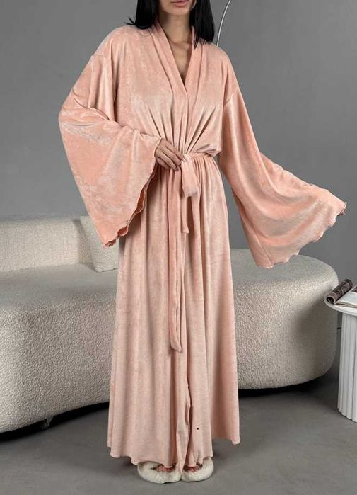 Длинный велюровый халат женский жіночий, приятный к телу