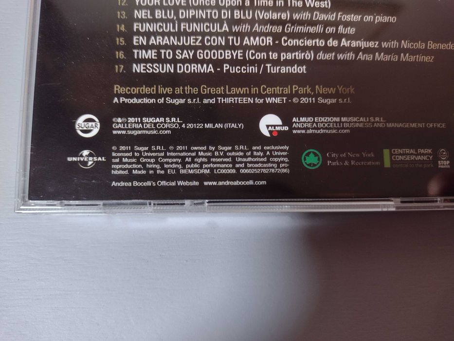 CD Andrea Bocelli One Night in Central Park Concerto
