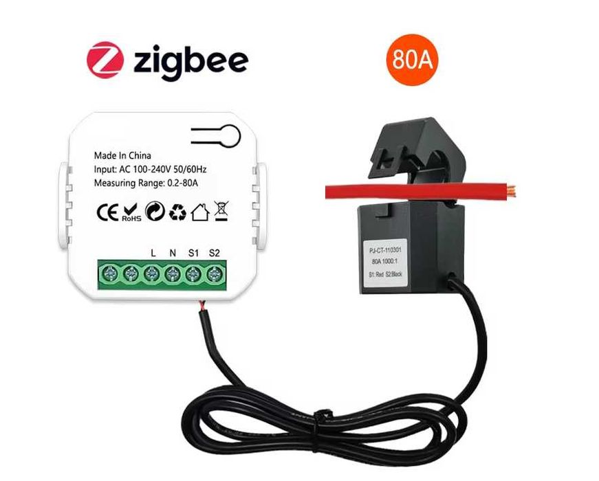 Medidor Energia Zigbee 80 Amperes com Pinça