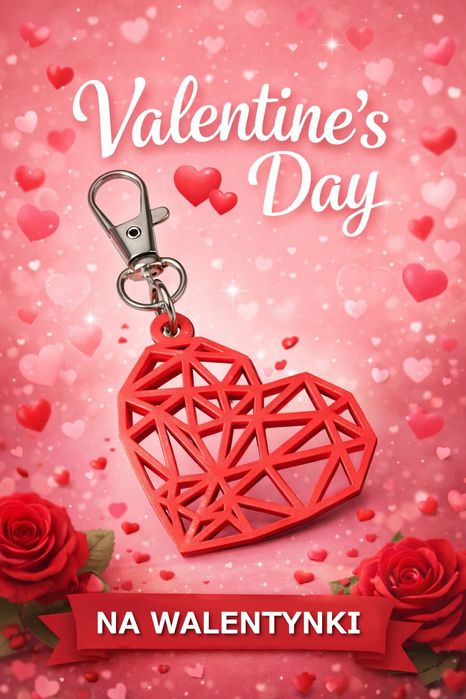 Brelok serce 3D czerwone _ geometryczne _ druk 3D _ prezent