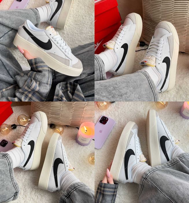 Женские кроссовки Nike Blazer Low Platform White Black 36-41 Хит! Топ