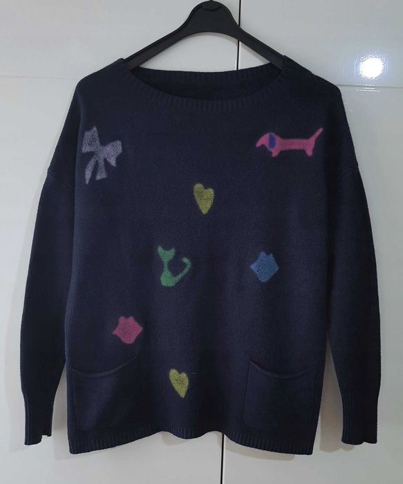 Damski Wzorzysty Sweter Granatowy |R. M/L