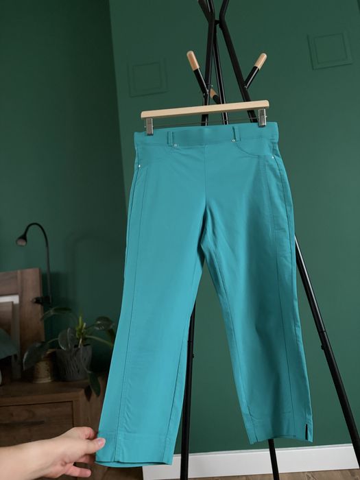 Spodnie casual klasyczne wysoki stan prost 2/3 3/4 turkus elegance eleganckie turquoise Canda C&A