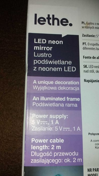 Lustro podświetlane z neonem led Lethe