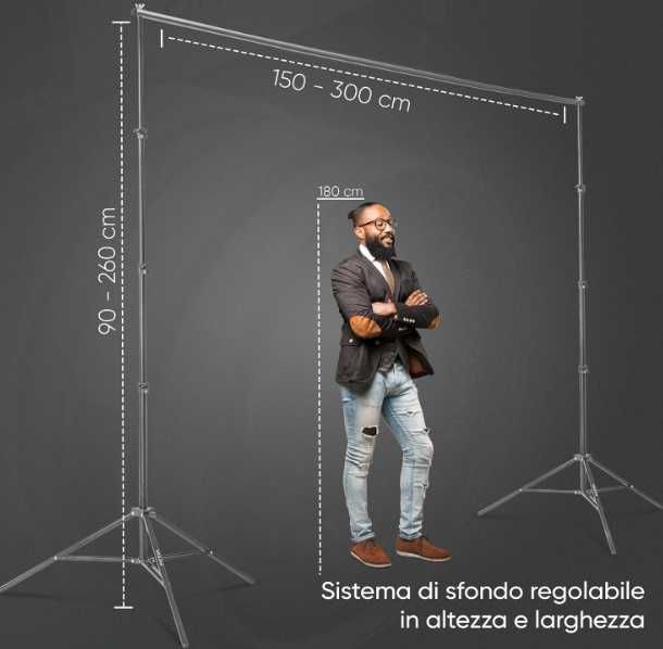 Green Screen PIXETOOL 3x3m + Suporte e 3 Fundos