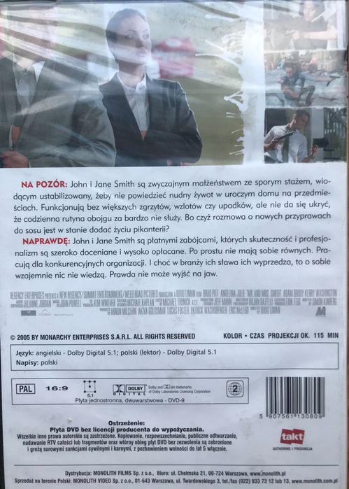Film DVD - Mr.&Mrs. Smith - nowy zafoliowany.
