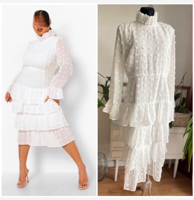 haftowana haft  sukienka midi midaxi falbanki groszki 44 xxl boohoo