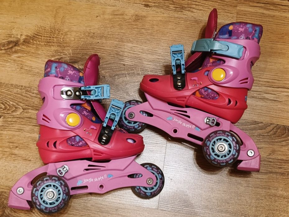Rolki dziewczęce, rozmiar 26-29,  zmienne ustawienie kółek + pachołki