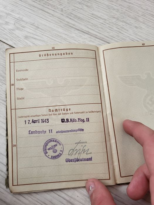 Wehrpass – 1940 rok – oryginał
