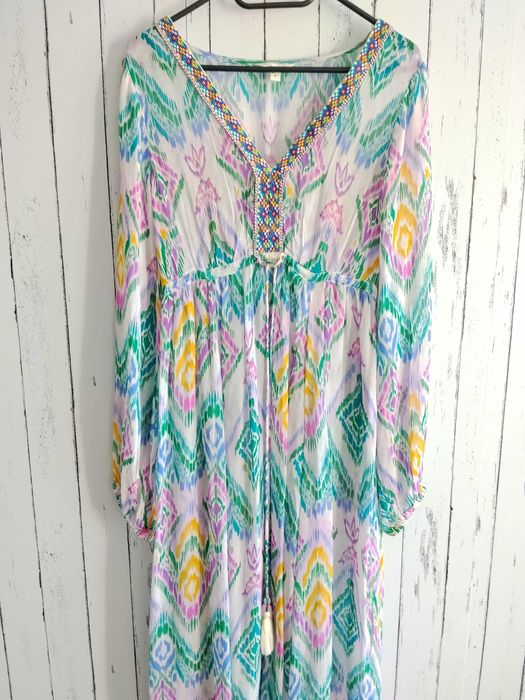 Luksusowa Sukienka Maxi Monsoon Kaftan 10 38 Wiskoza Boho Ikat