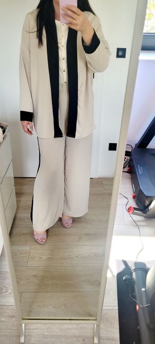 Komplet beżowy garnitur damski elegancki xxxl beżowy