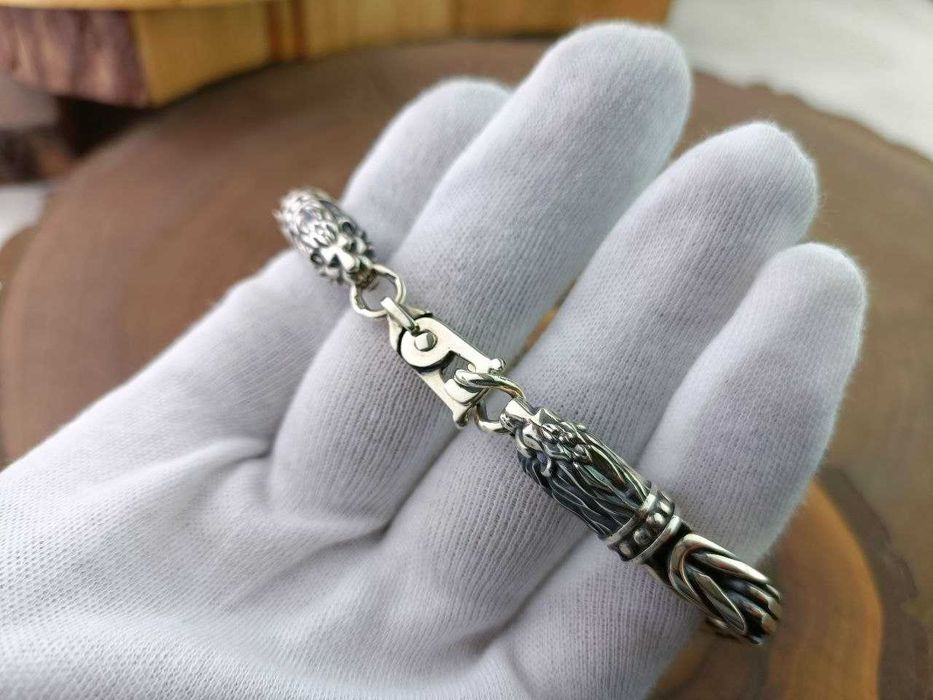 Серебряный браслет Византия с головами львом, Королевский. Срібний