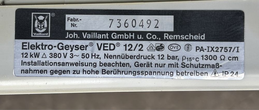 Podgrzewacz ekektryczny Vailant 12kW