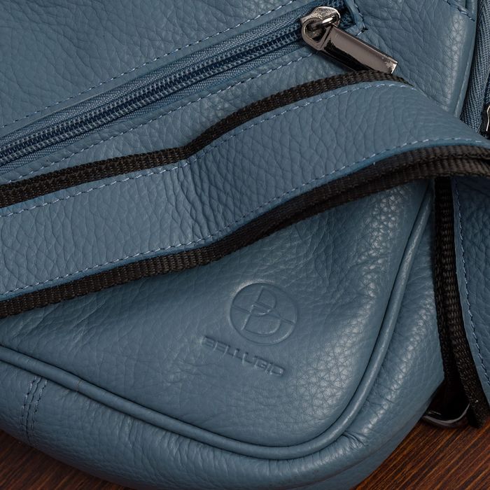 plecak miejski crossbody damski skórzany - szaroniebieski