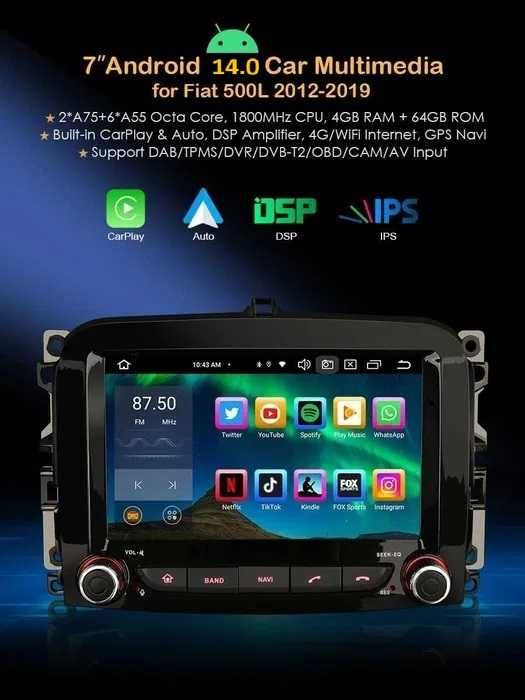 Auto-Rádio 2din Android 14 FIAT 500 Series 07/19
