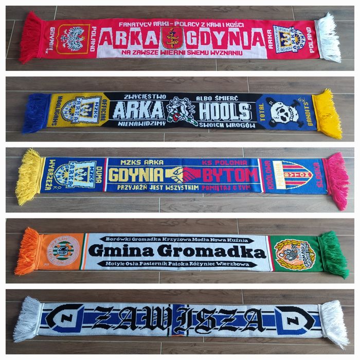 5 szalików Arka Gdynia Polonia Bytom  Zagłębie Lubin  Odra Opole