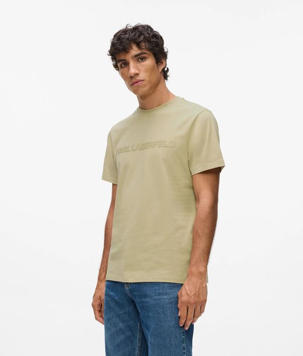 Karl lagerfeld t-shirt męski z dużym logo z bawełną beżowy r. xs u5a