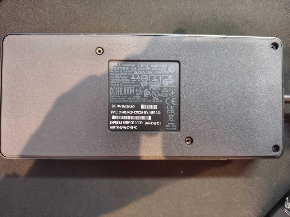 Dell Stacja dokująca WD19S K20A USB-C z oryginalnym zasilaczem 130W