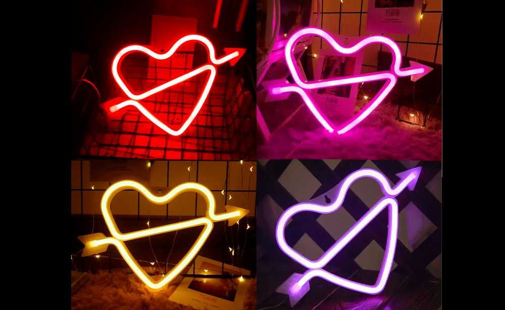 Портативний неоновий светильник серце червоний, фіолетовий або рожевий