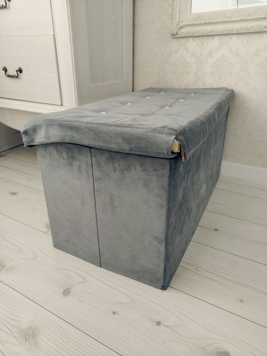 Pufa schowek diamenciki szary stylowy Glamour duży otwierana pikowana