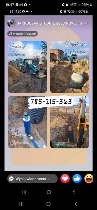 Wiercenie studni głębinowych,koparkoładowarka,minikoparka,wywrotka