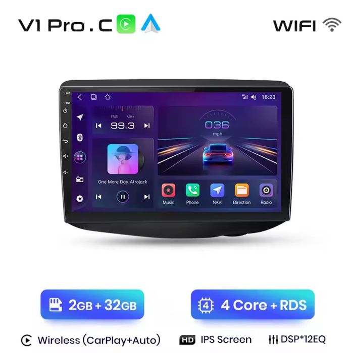 Rádio Android Carplay Toyota Yaris 1999-05 WIFI GPS 2/32GB Novo