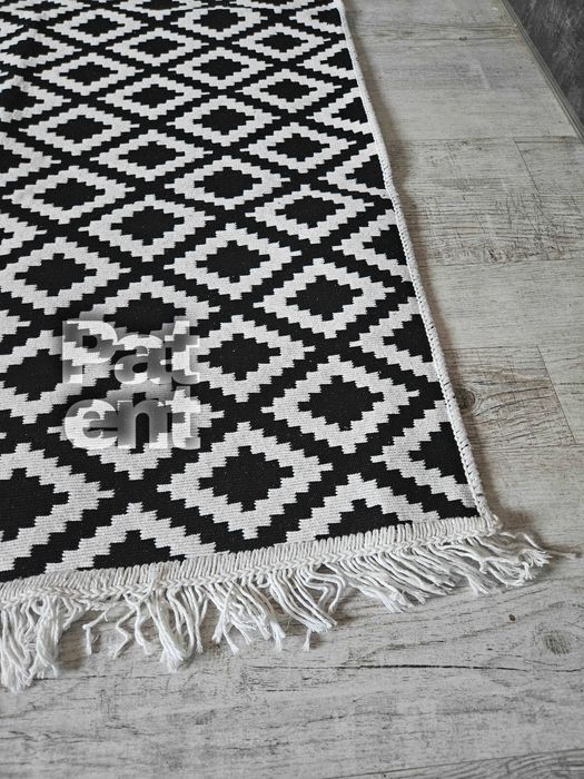 Dywan chodnik 80x150 boho etno wzór romby z frędzlami do salonu