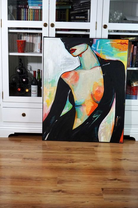 Duży obraz olejny 80x100 Akt oryginalny pojedynczy z certyfikatem