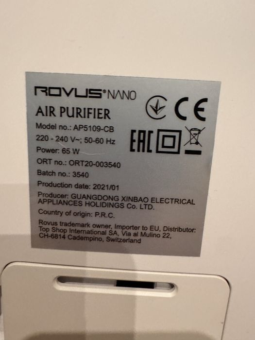 Oczyszczacz powietrza Rovus Nano AP5109-CB filtr UV 65W