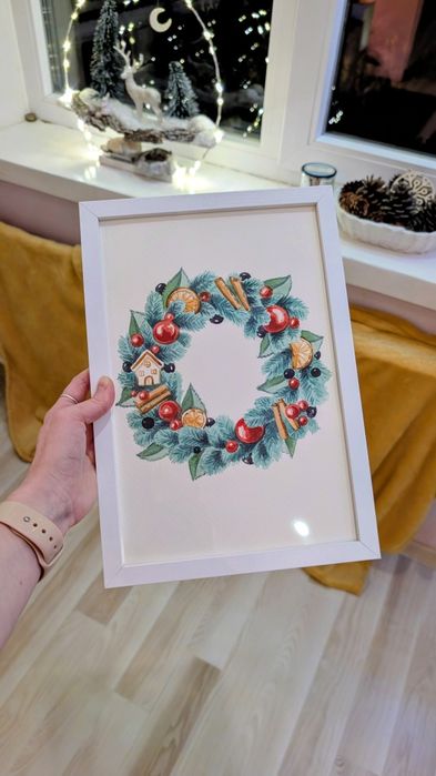 Новорічний вінок, інтерʼєрна картина, подарунок на новий рік