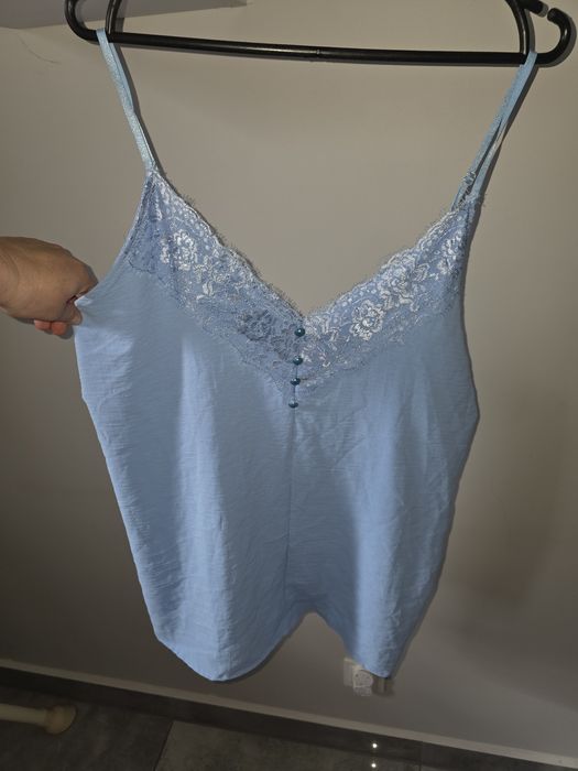 Bluzka zdobiony dekolt Baby Blue Plus Size Nowa