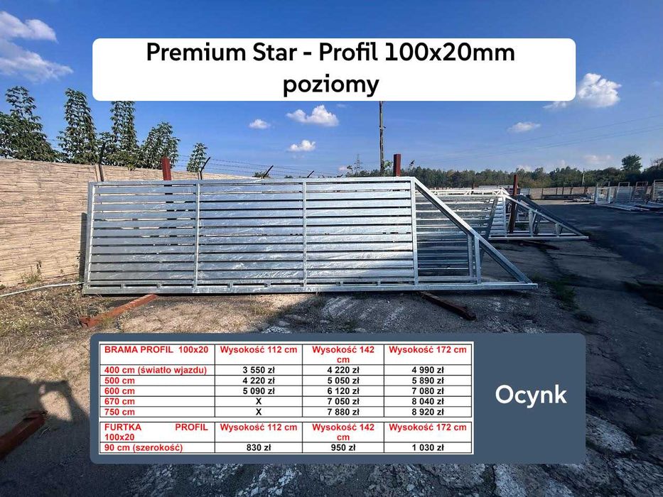 Brama przesuwna z poziomym profilem 100x20 mm 4m PRODUCENT