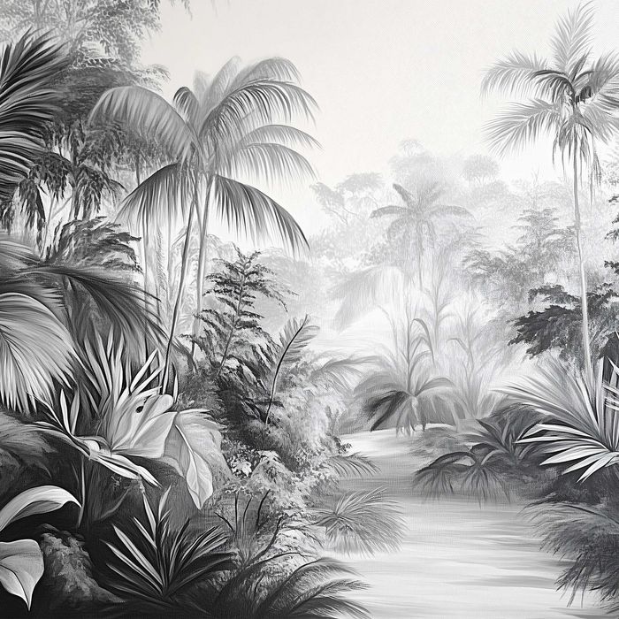 Fototapeta Czarno Biała Szarości Dżungla Drzewa Woda Tropik 3D + KLEJ