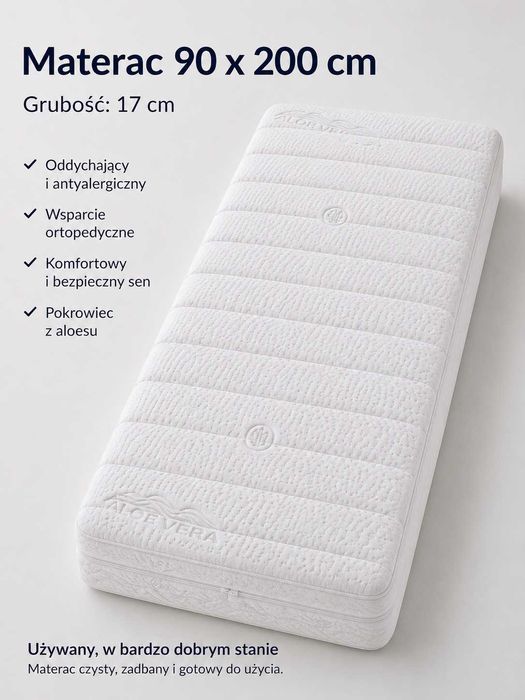 Materac 90 × 200 cm, 17 cm – Aloe Vera | Bardzo dobry stan