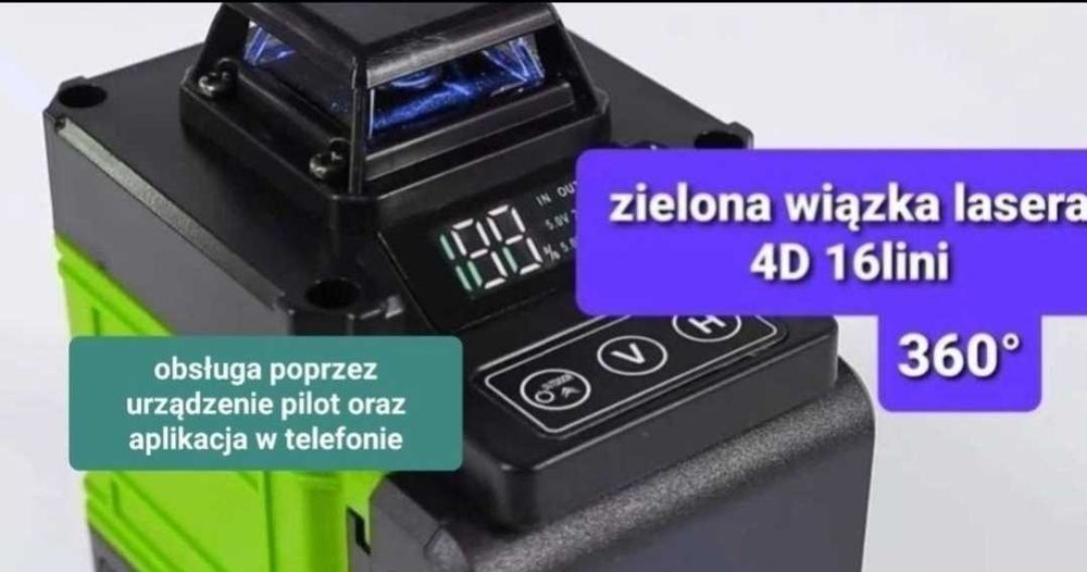 Laserowa poziomica 4D Hilda 16 linii laser krzyżowy 2x bateria pilot