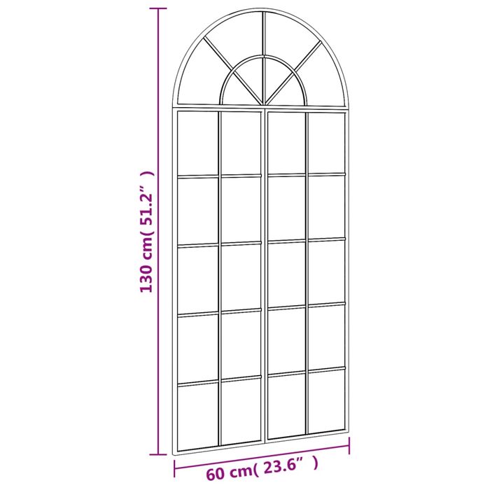 Vidaxl Lustro Ścienne, Czarne, 60X130 Cm, Zakończone Łukiem, Żelazo