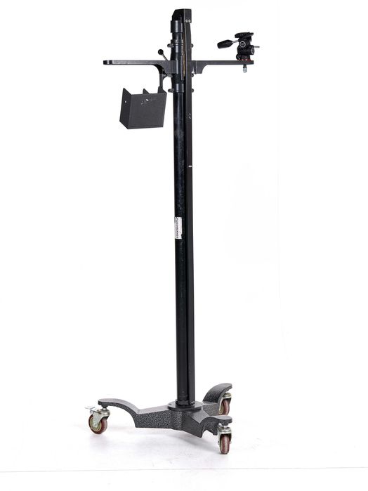 Statyw kolumnowy studyjny na kółkach + głowica Manfrotto MHXPRO-3W + półka