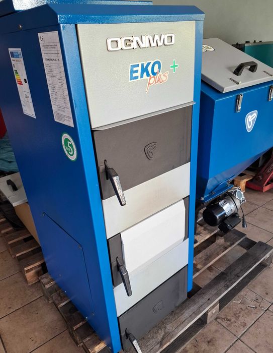 5 kl. Piec 2020 Eko Plus 25 kW kocioł automat CO I CWU pellet groszek owies cało żeliwny podajnik palnik zasobnik